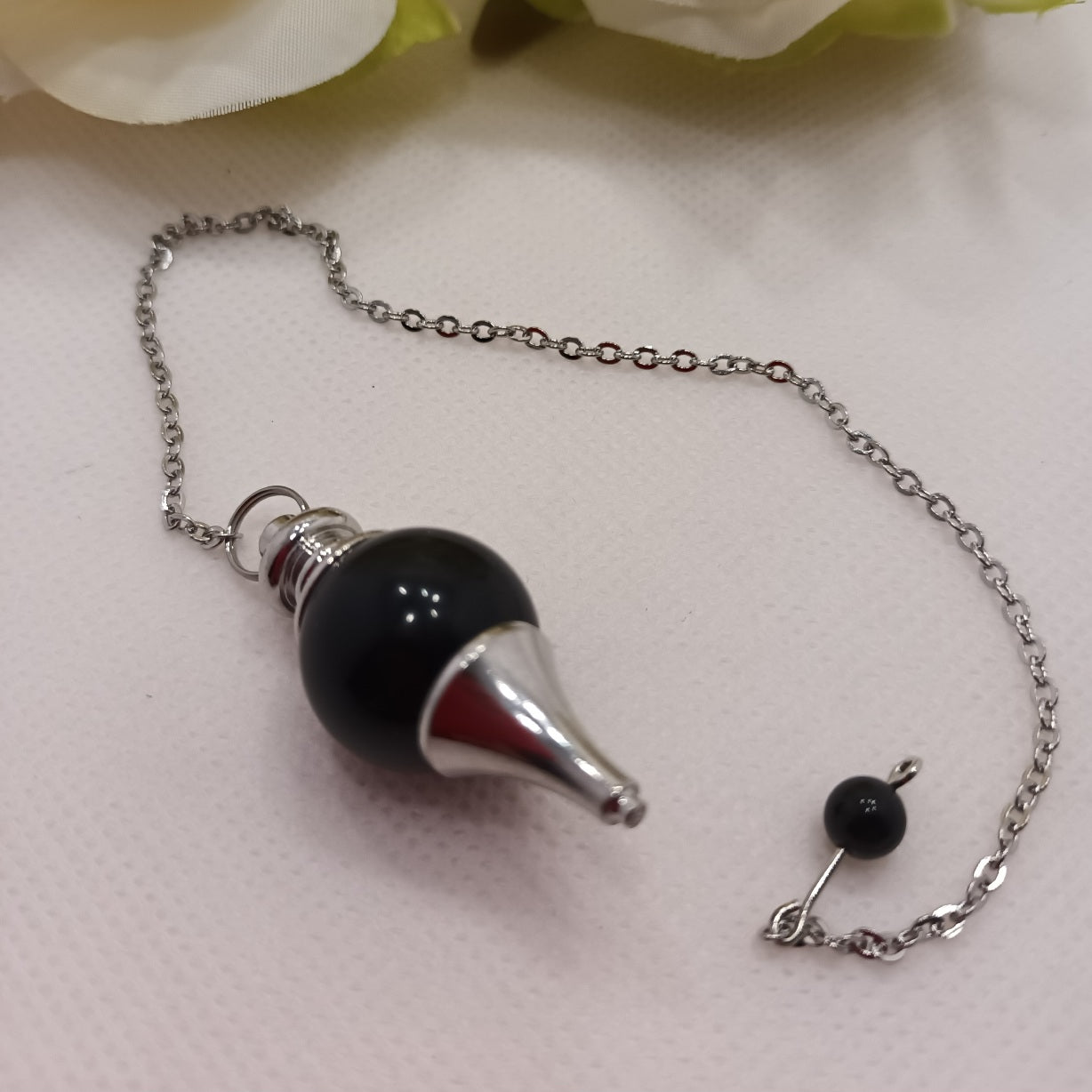 Pendule divinatoire sphère obsidienne - radiesthésie - pierre naturelle