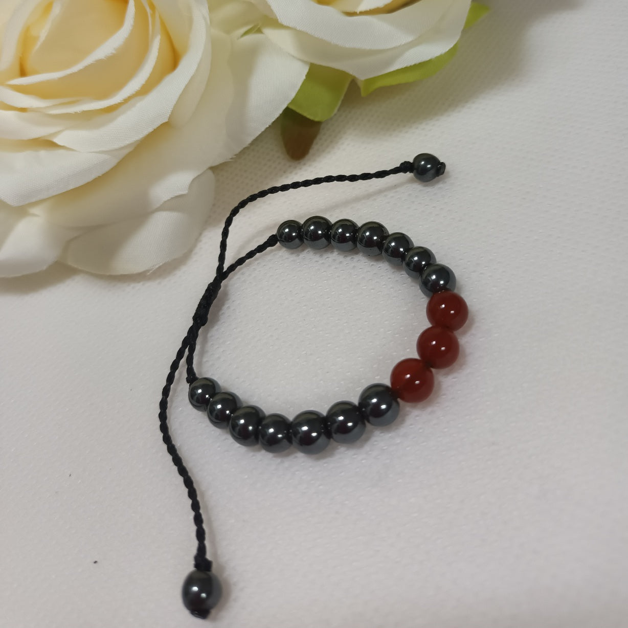 Bracelet hématite & cornaline 6 mm - réglable- enfant
