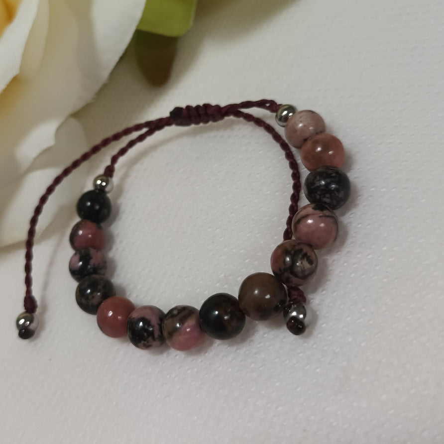 Bracelet rhodonite 6 mm - ajustable - enfant