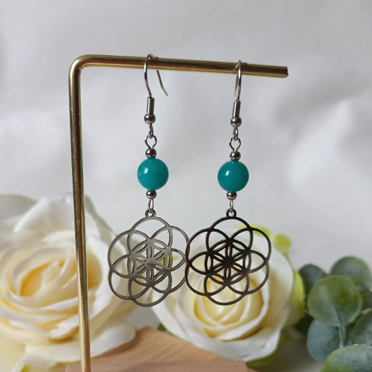 Boucles d’oreilles amazonite du Pérou - acier inoxydable - 6,2 × 2,5 cm