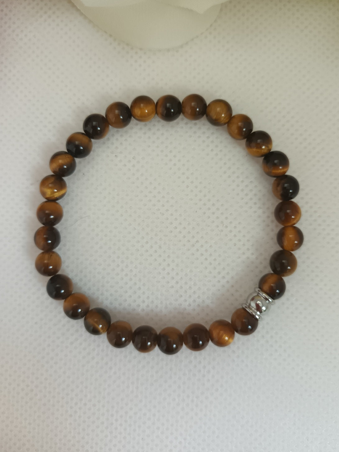 Bracelet œil de tigre 6 mm - perle acier inox - élastique