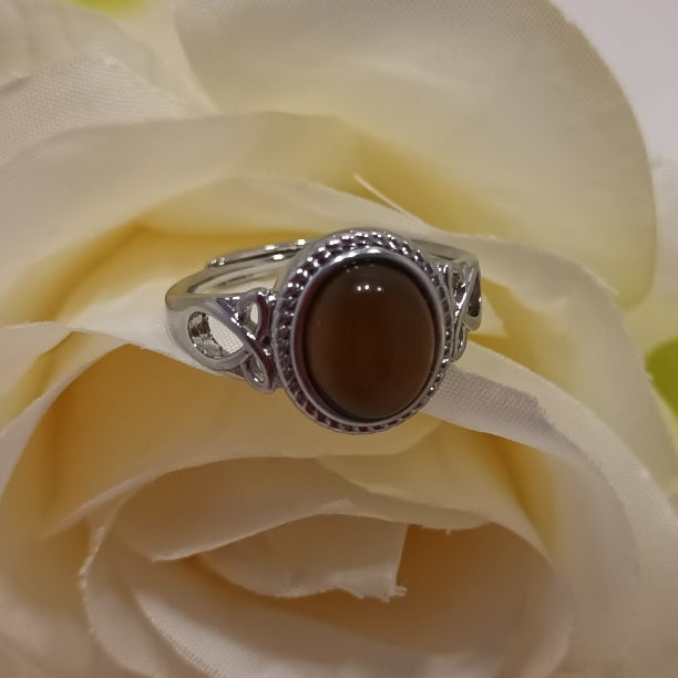 Bague réglable œil de tigre - pierre ovale - laiton rhodié