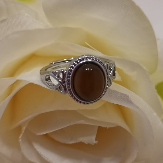 Bague réglable œil de tigre - pierre ovale - laiton rhodié