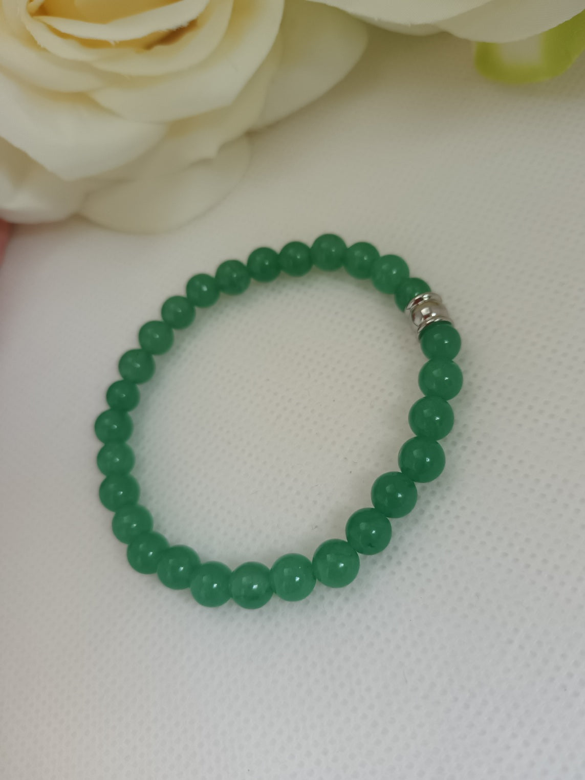 Bracelet aventurine verte 6 mm - perle inox - élastique
