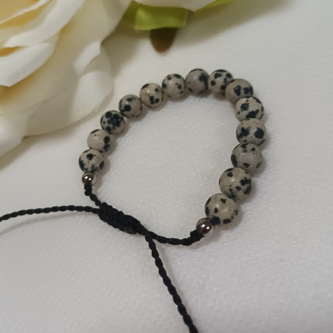 Bracelet jaspe dalmatien 6 mm - réglable - enfant
