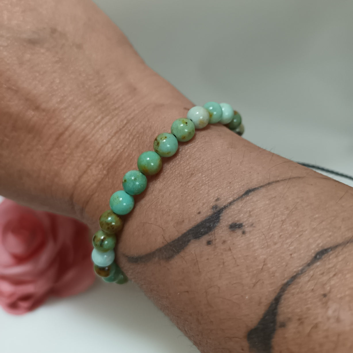 Bracelet turquoise de Mongolie 6 mm • ajustable