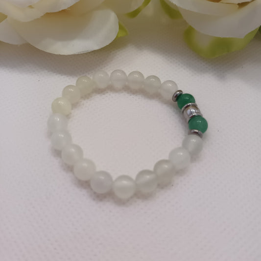 Bracelet jade de Chine & aventurine verte 6 mm - perles acier inox - élastique 12 cm - enfant