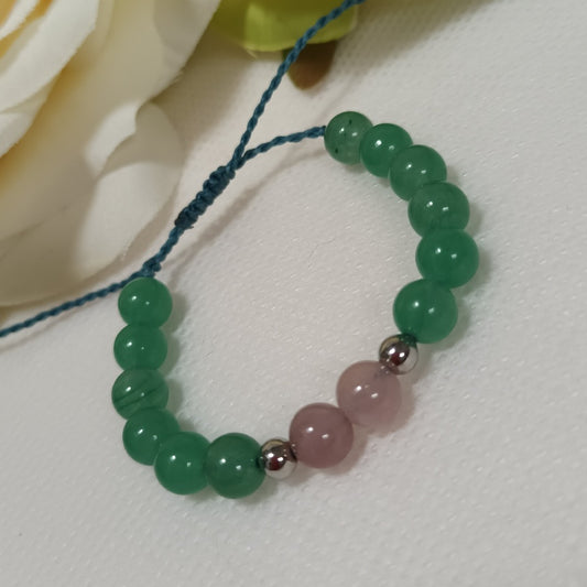 Bracelet aventurine verte & quartz rose 6 mm - réglable - enfant
