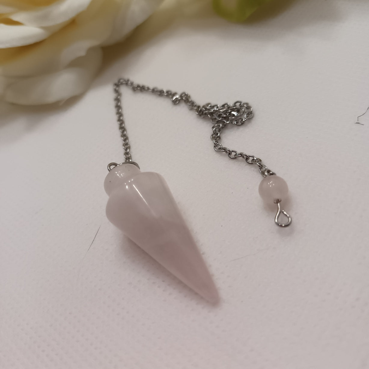 Pendule divinatoire goutte quartz rose - radiesthésie - pierre naturelle