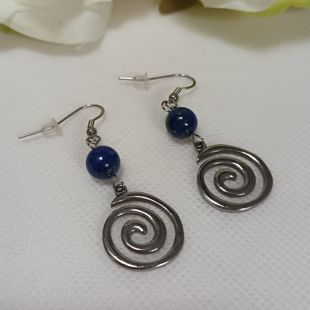 Boucles d’oreilles lapis‑lazuli - acier inoxydable - 5,6 × 1,8 cm