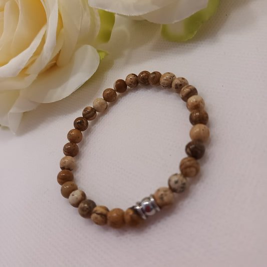 Bracelet jaspe paysage 6 mm - perle acier inox - élastique