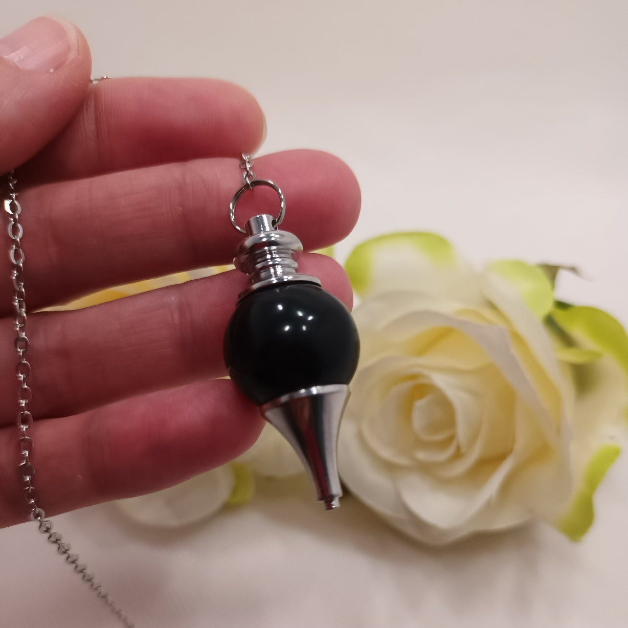 Pendule divinatoire sphère obsidienne - radiesthésie - pierre naturelle
