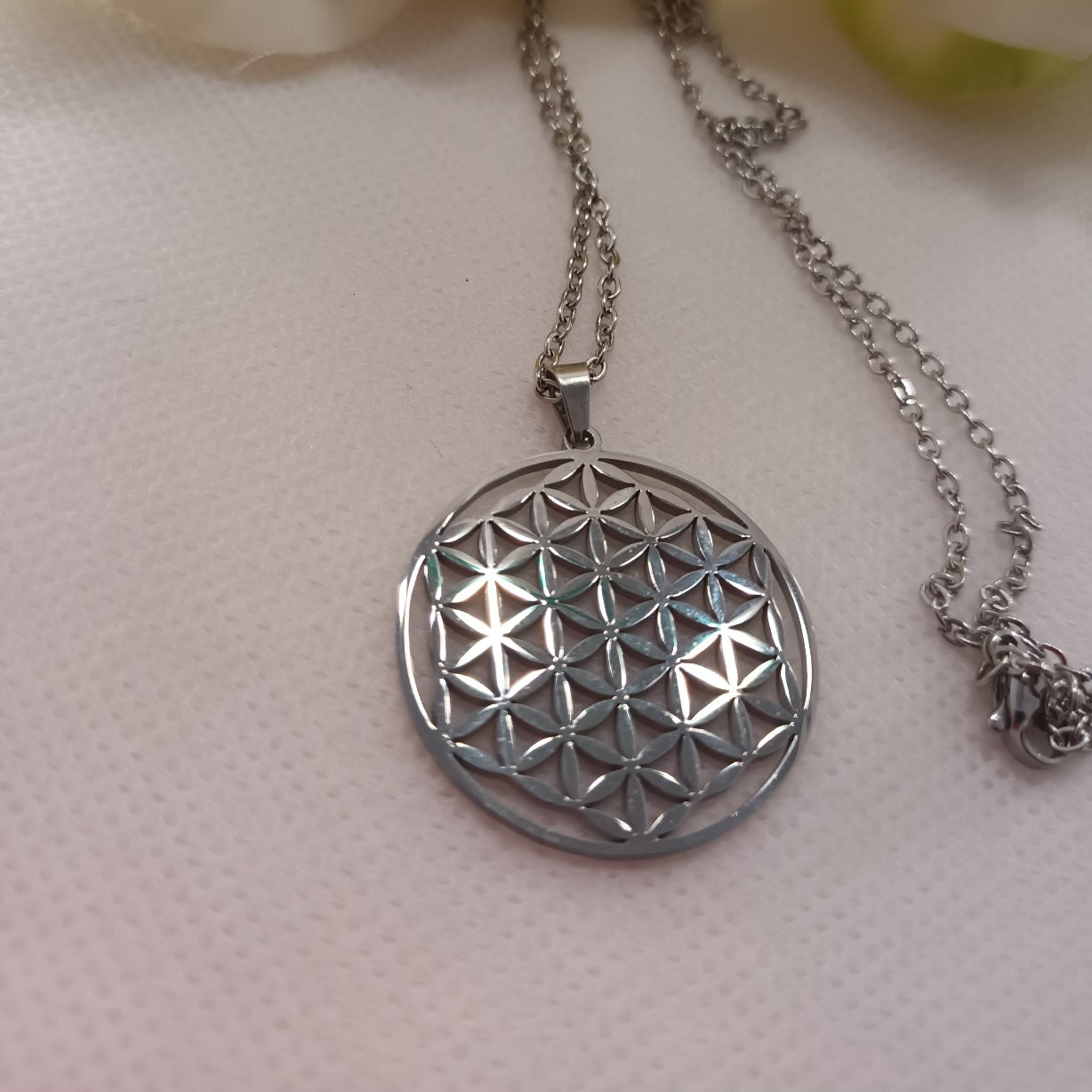 Pendentif Fleur de Vie argent - acier inoxydable - 3 cm