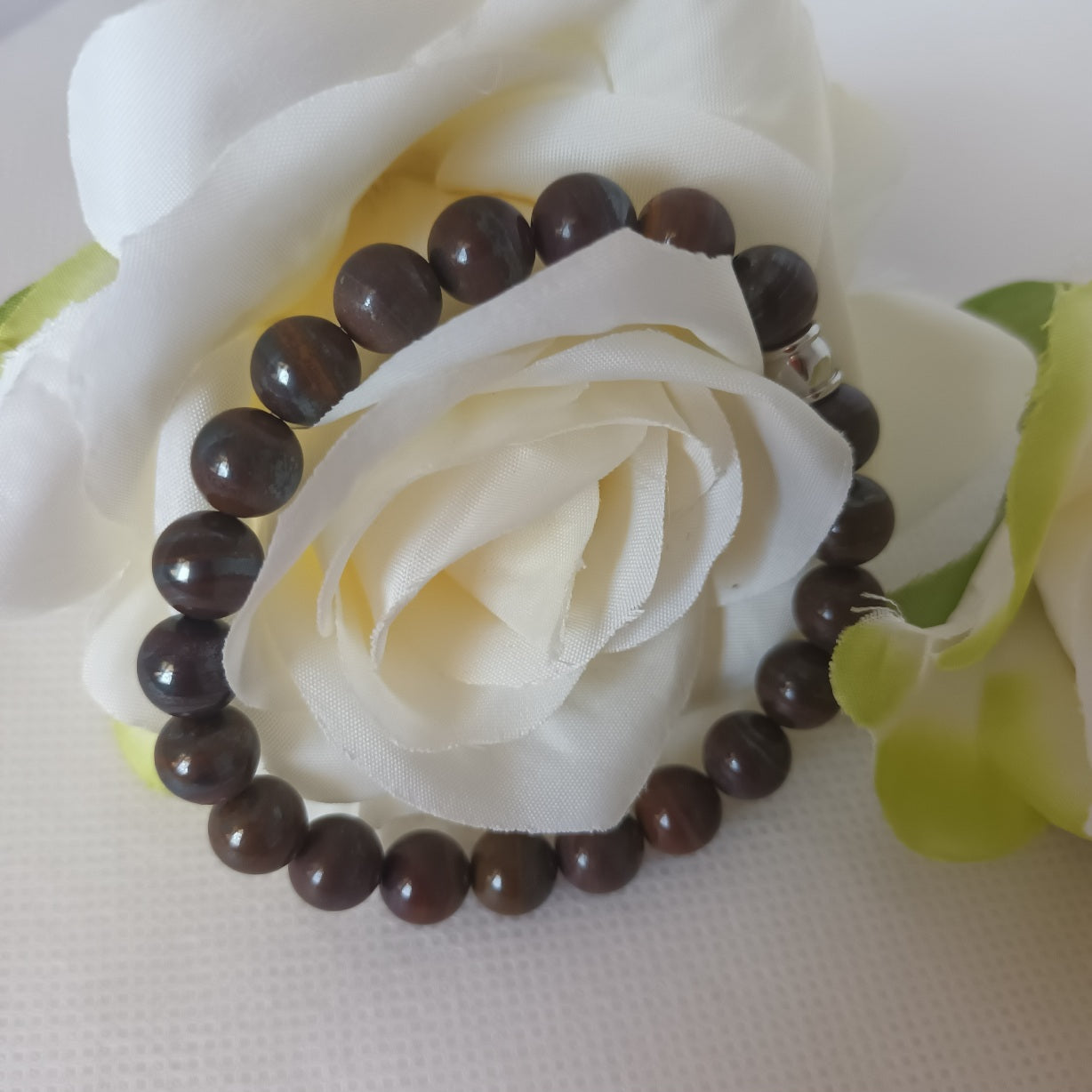 Bracelet œil de fer 8 mm - perle acier inox - élastique 15,5 cm