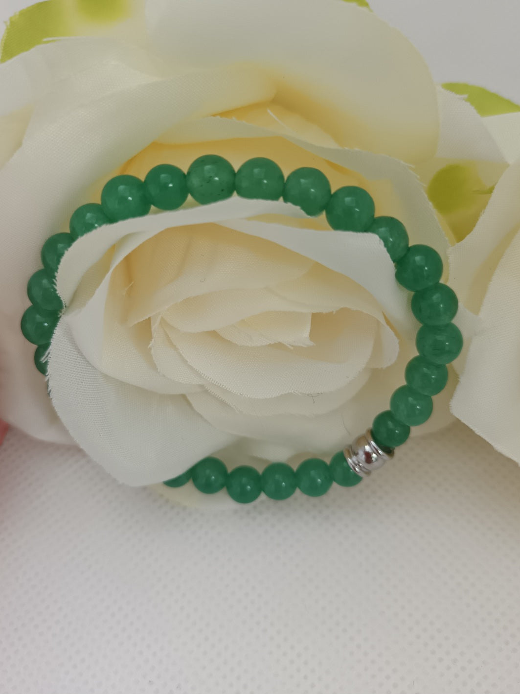 Bracelet aventurine verte 6 mm - perle inox - élastique