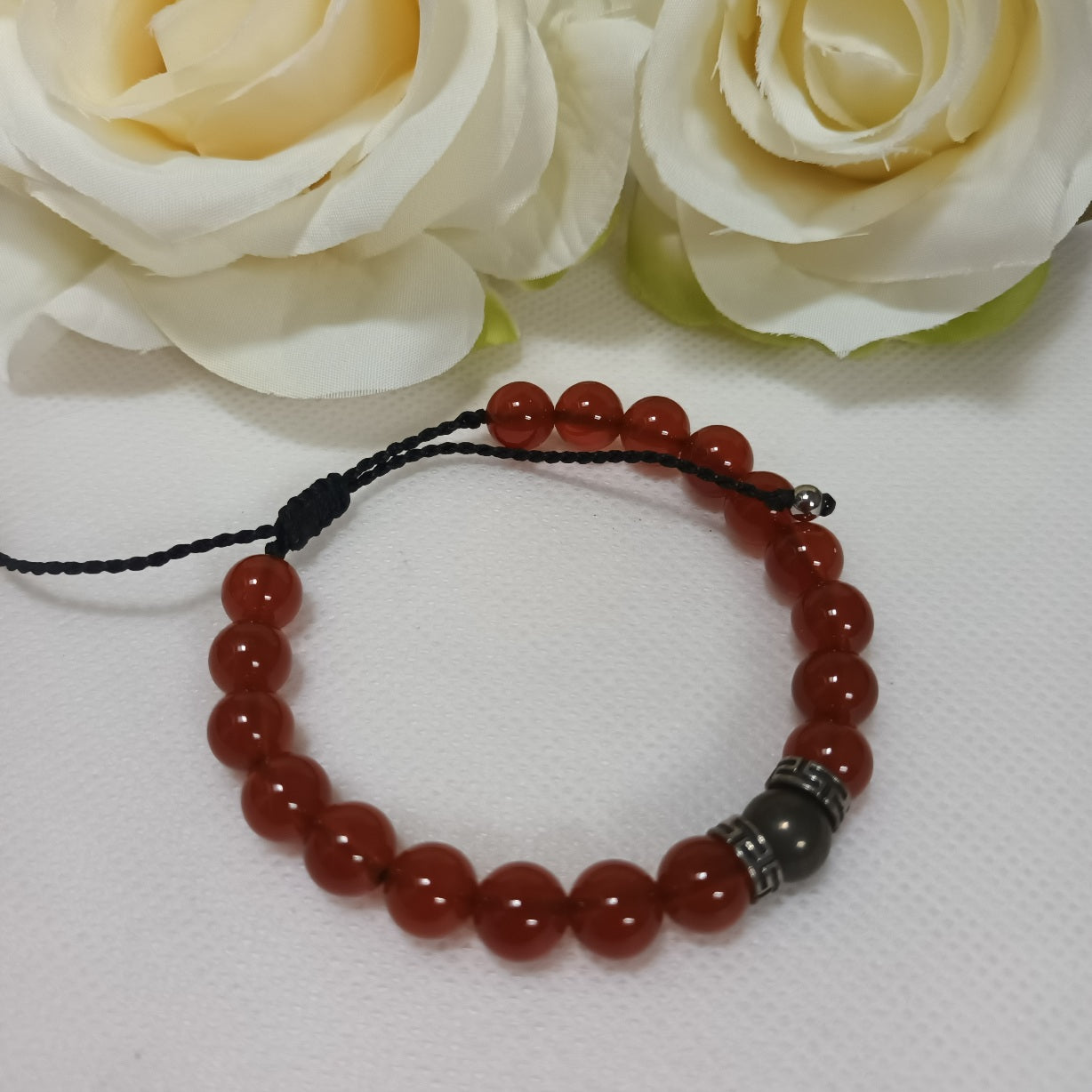Bracelet cornaline & pyrite 8 mm - ajustable