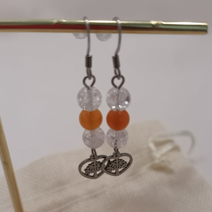 Boucles d’oreilles cristal de roche & agate de feu - acier inoxydable - 4,8 × 1 cm