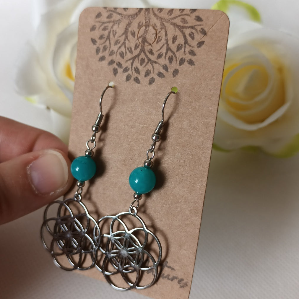 Boucles d’oreilles amazonite du Pérou - acier inoxydable - 6,2 × 2,5 cm