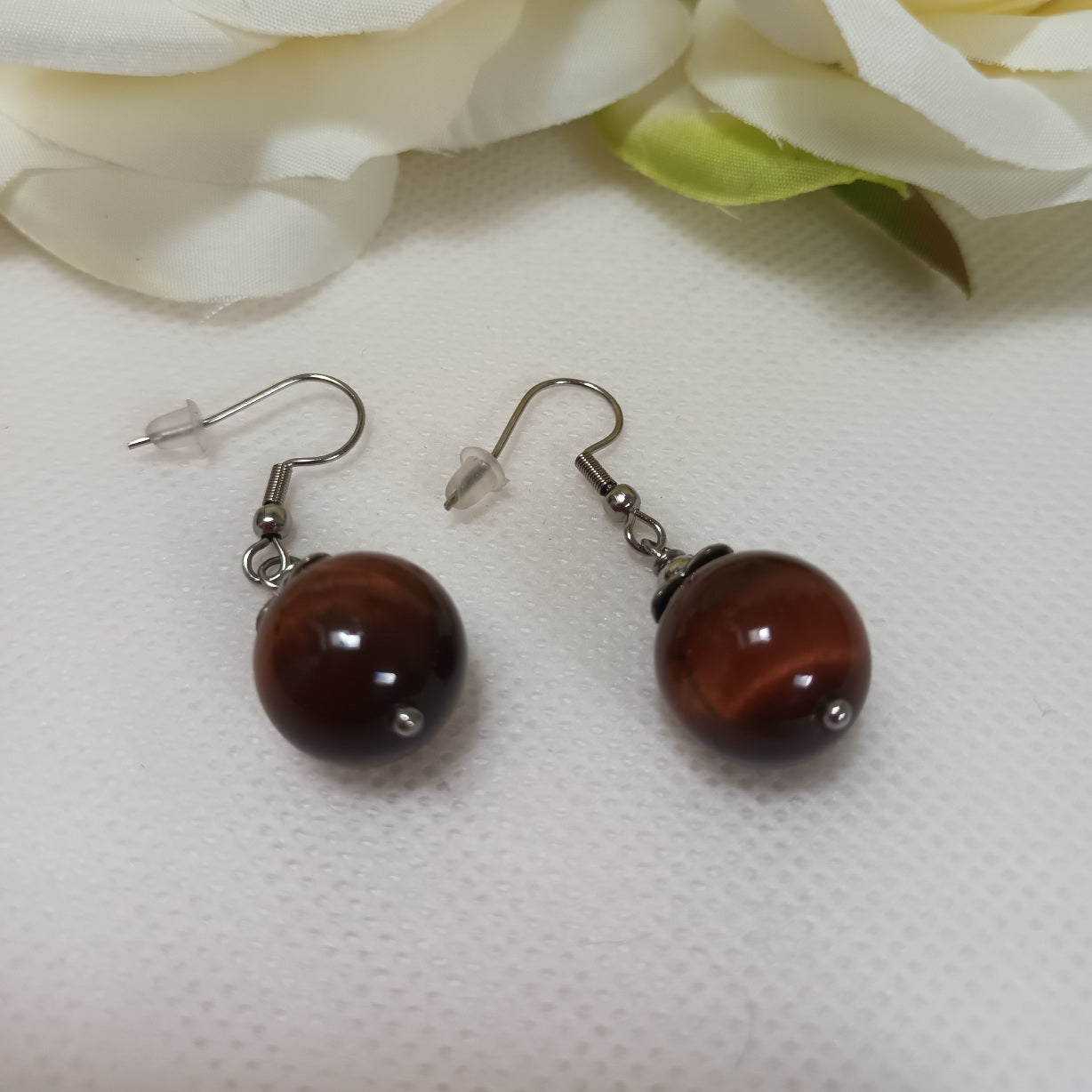 Boucles d’oreilles œil de taureau - acier inoxydable - 4,4 × 1,2 cm