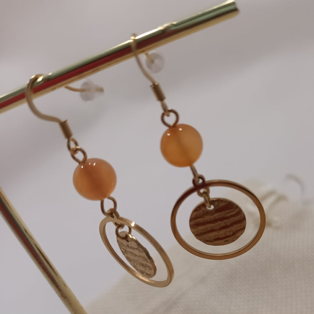 Boucles d’oreilles cornaline - acier inoxydable couleur or - 5 × 2 cm