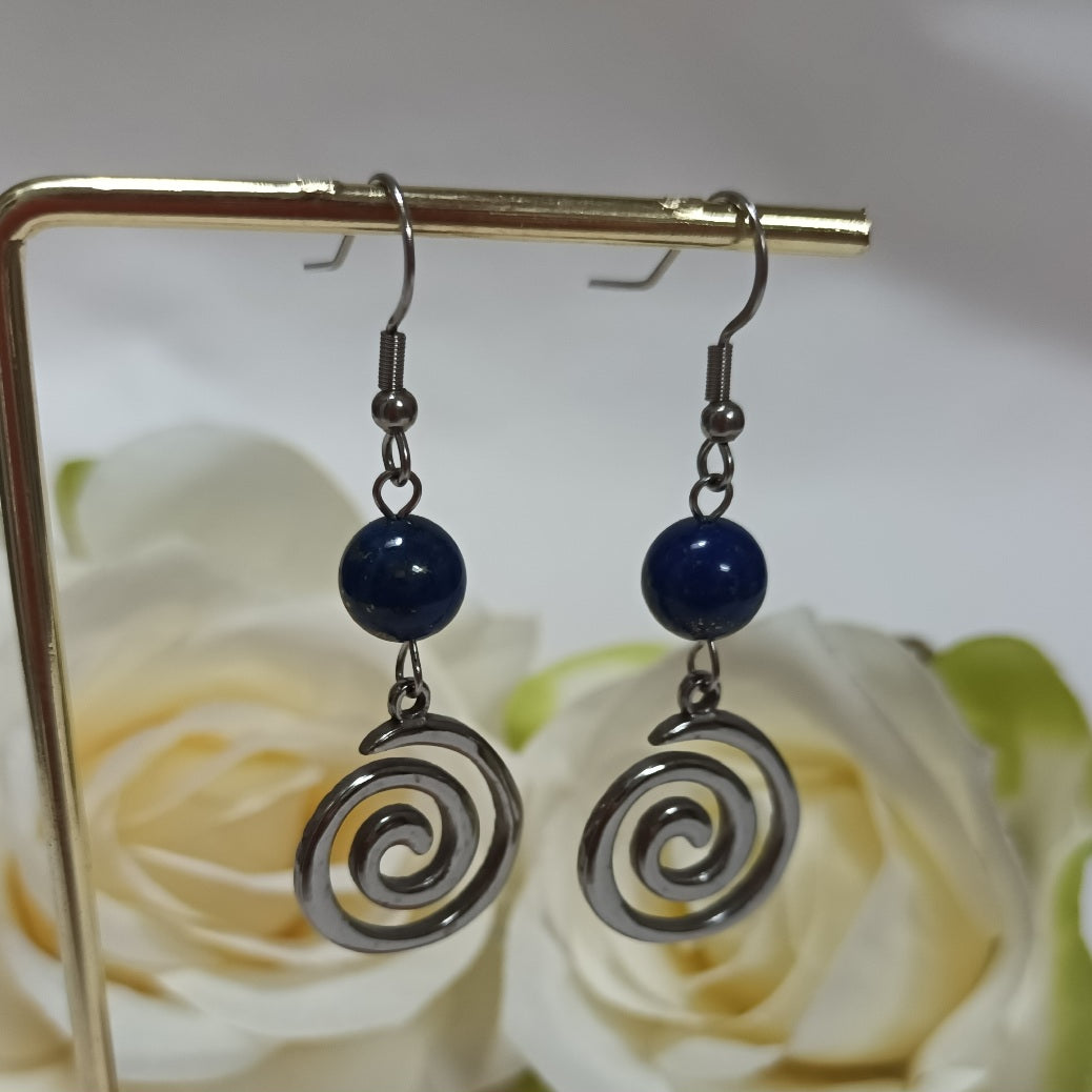 Boucles d’oreilles lapis‑lazuli - acier inoxydable - 5,6 × 1,8 cm