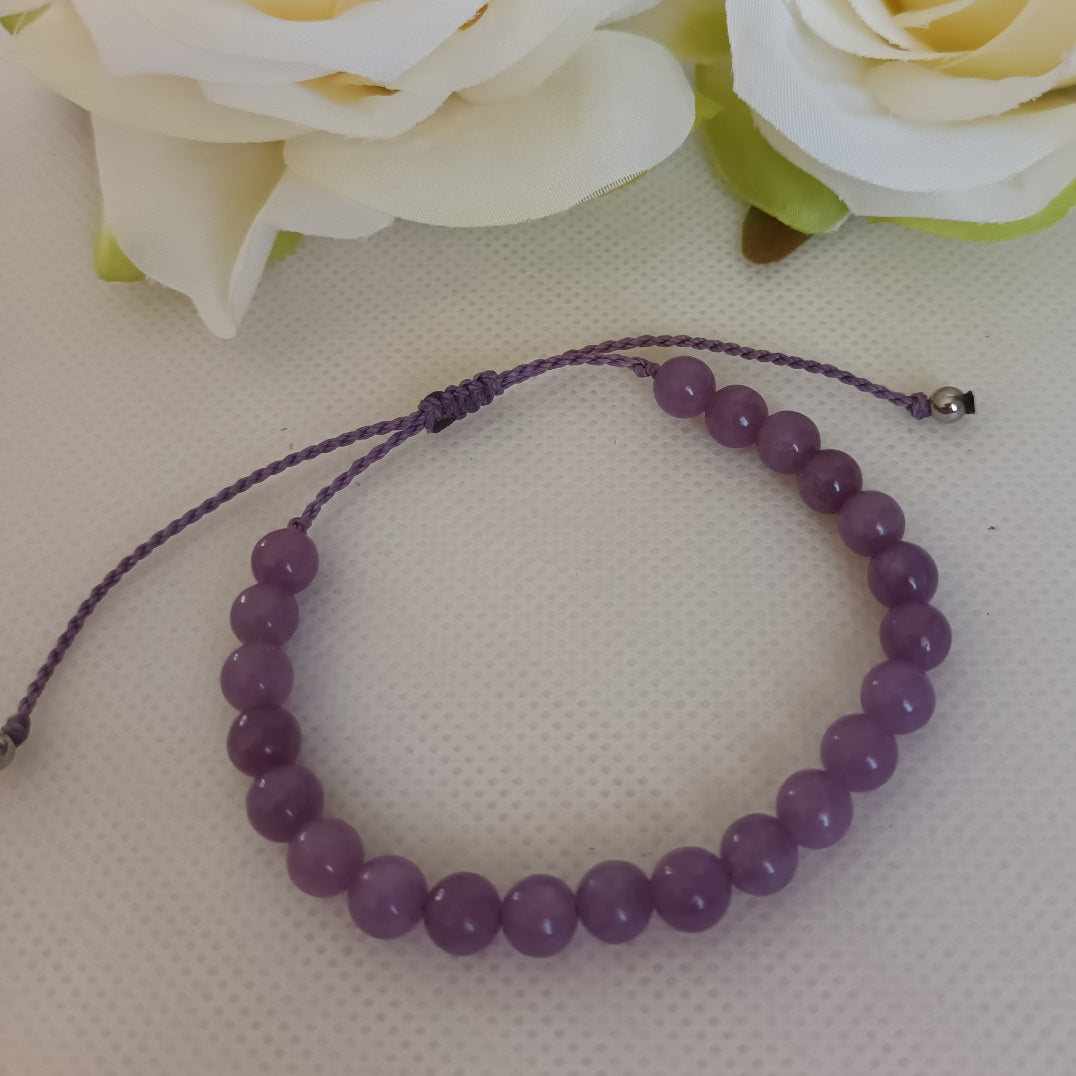 Bracelet lépidolite 6 mm - micro‑macramé - réglable