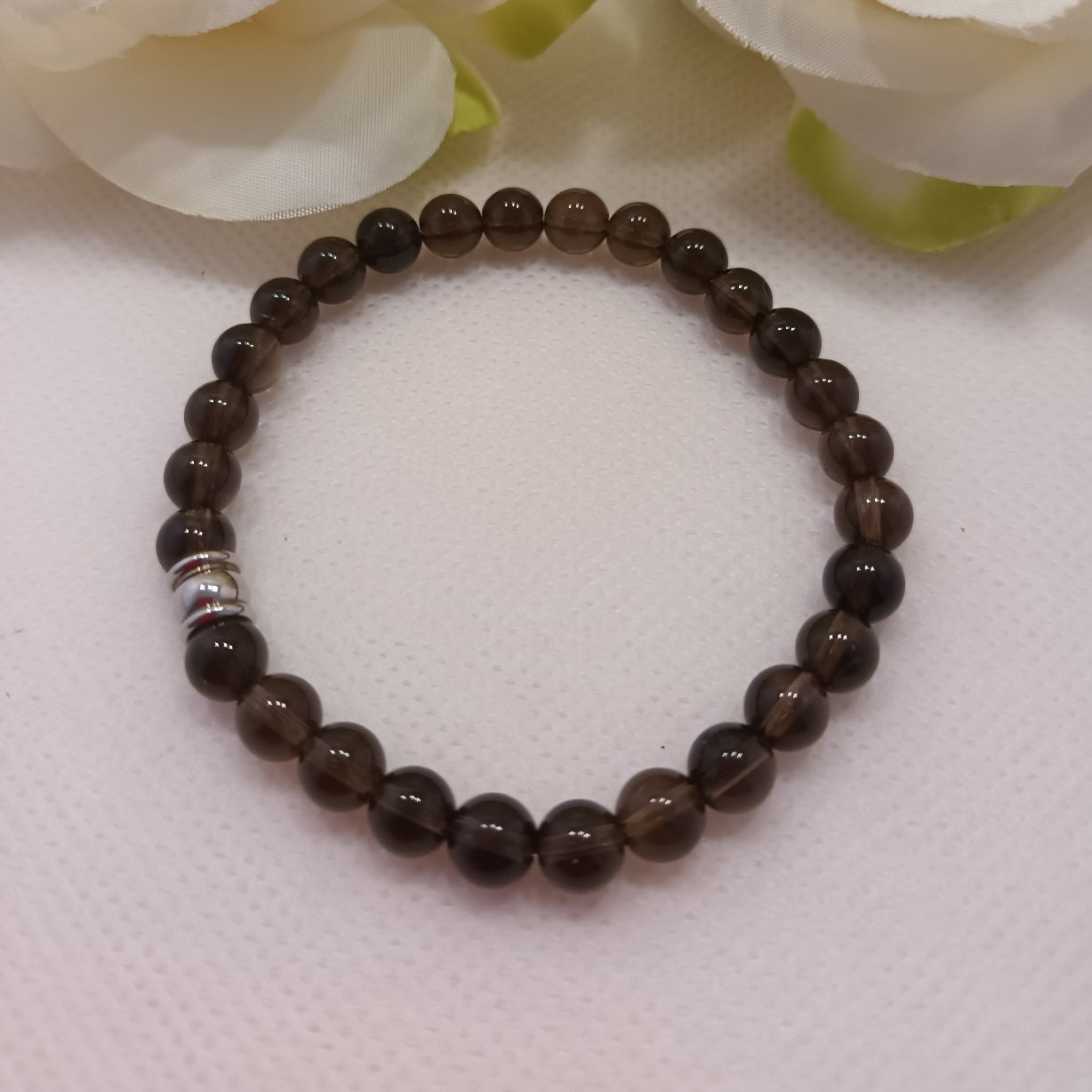Bracelet quartz fumé 6 mm - perle acier inox