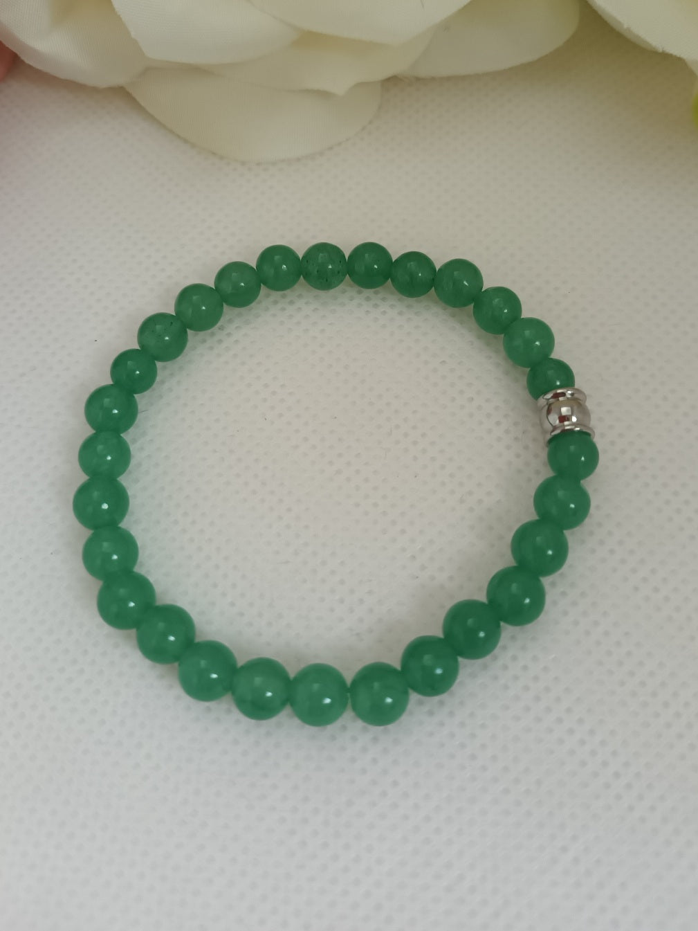 Bracelet aventurine verte 6 mm - perle inox - élastique