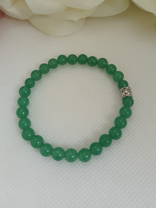 Bracelet aventurine verte 6 mm - perle inox - élastique