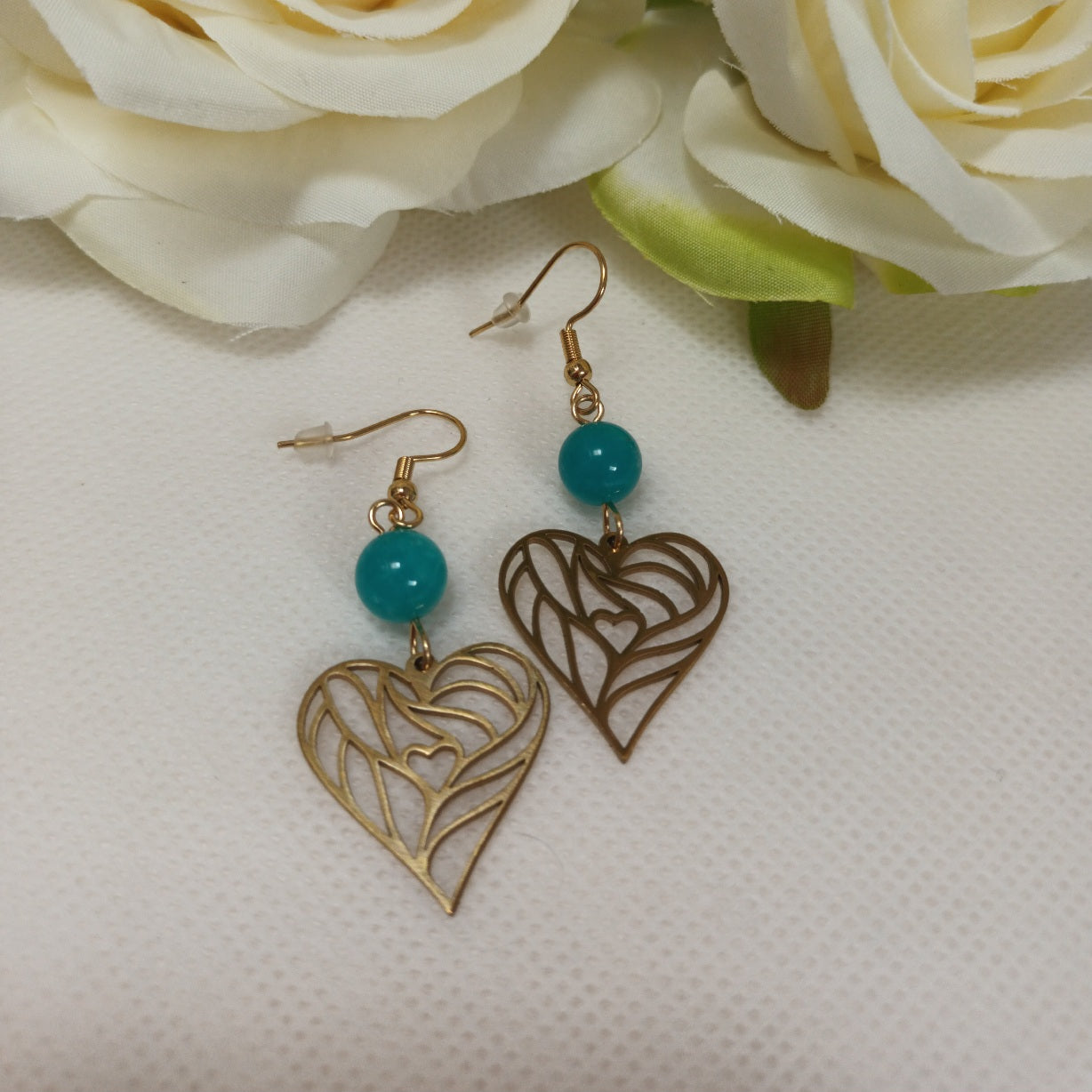 Boucles d’oreilles amazonite du Pérou - acier inoxydable - 5,5 × 2 cm