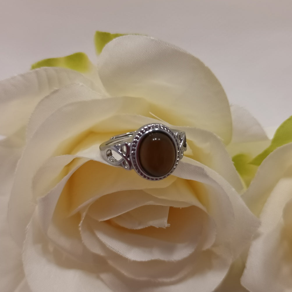 Bague réglable œil de tigre - pierre ovale - laiton rhodié