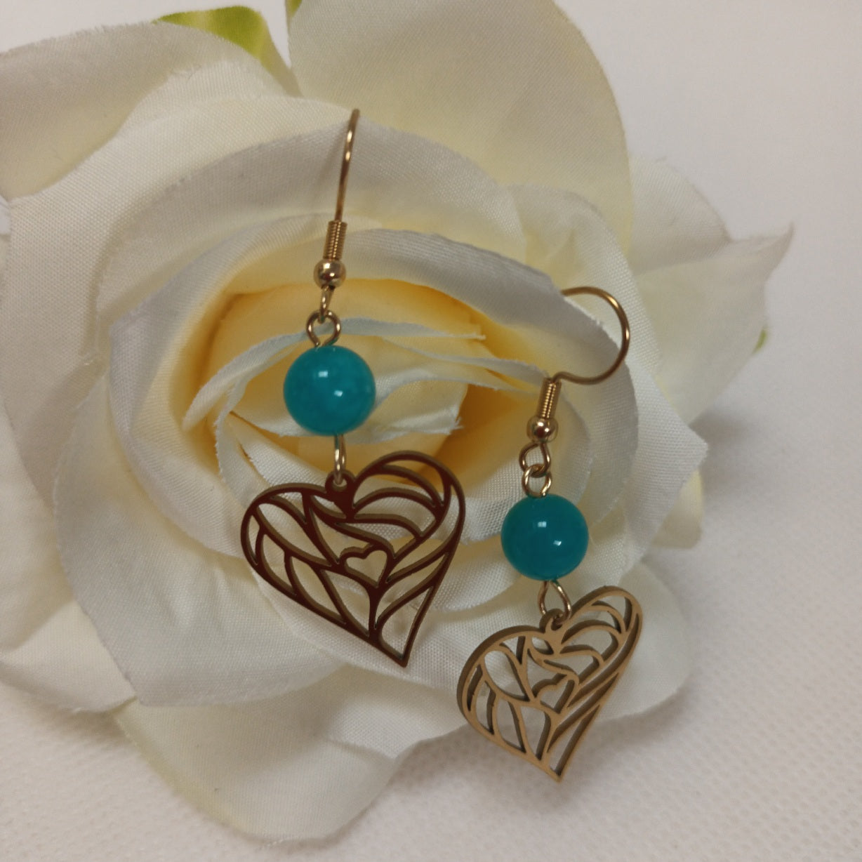Boucles d’oreilles amazonite du Pérou - acier inoxydable - 5,5 × 2 cm