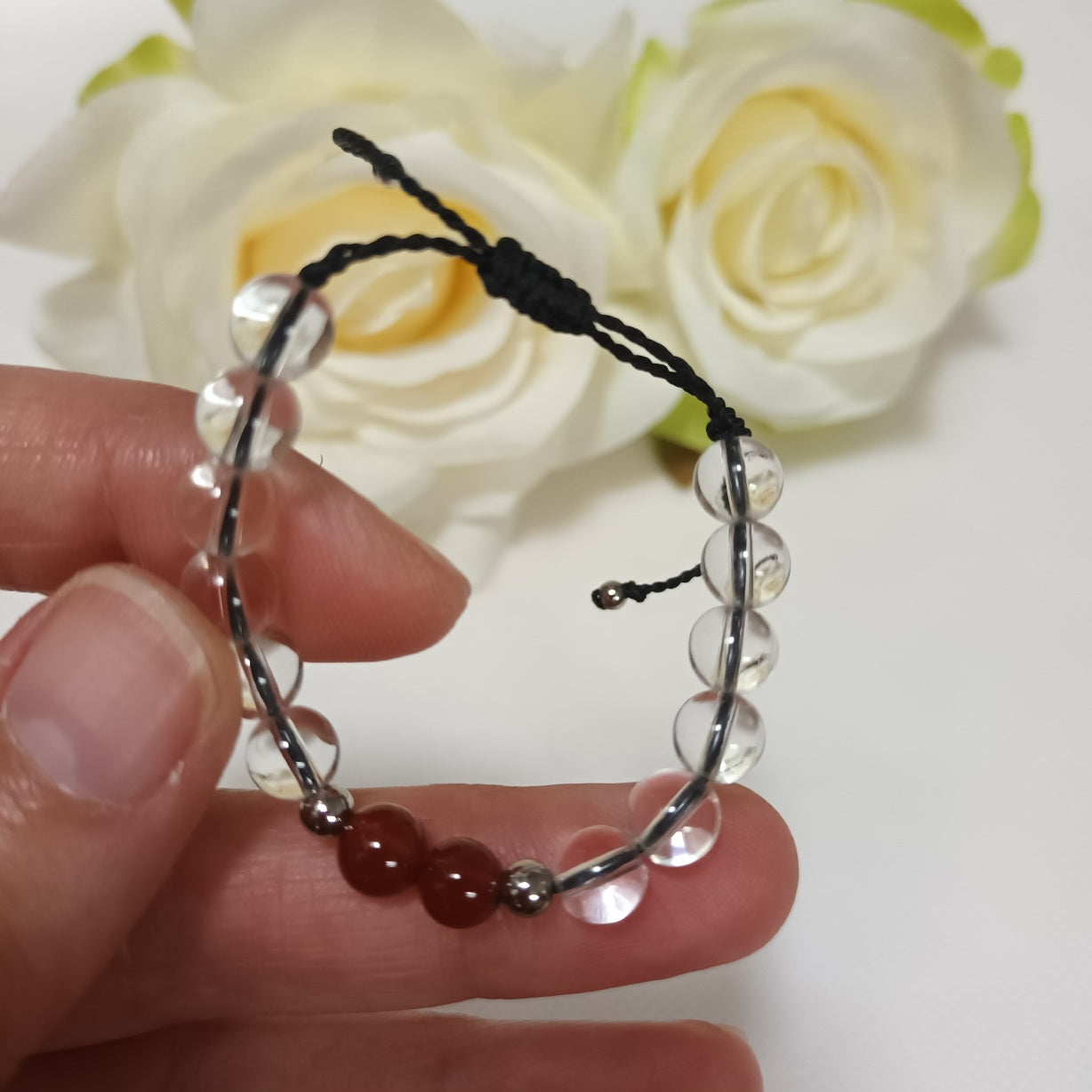 Bracelet cristal de roche & cornaline 6 mm - réglable - enfant