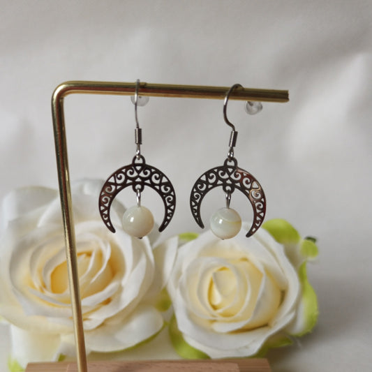 Boucles d’oreilles nacre - acier inoxydable - 3,8 × 2 cm