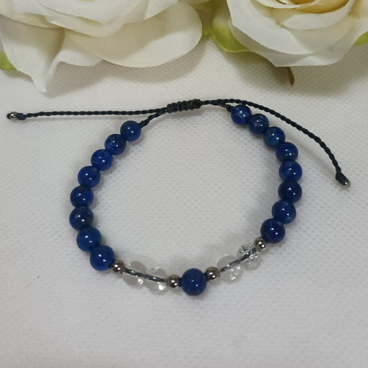 Bracelet lapis‑lazuli & cristal de roche 6 mm - perles acier inox - réglable