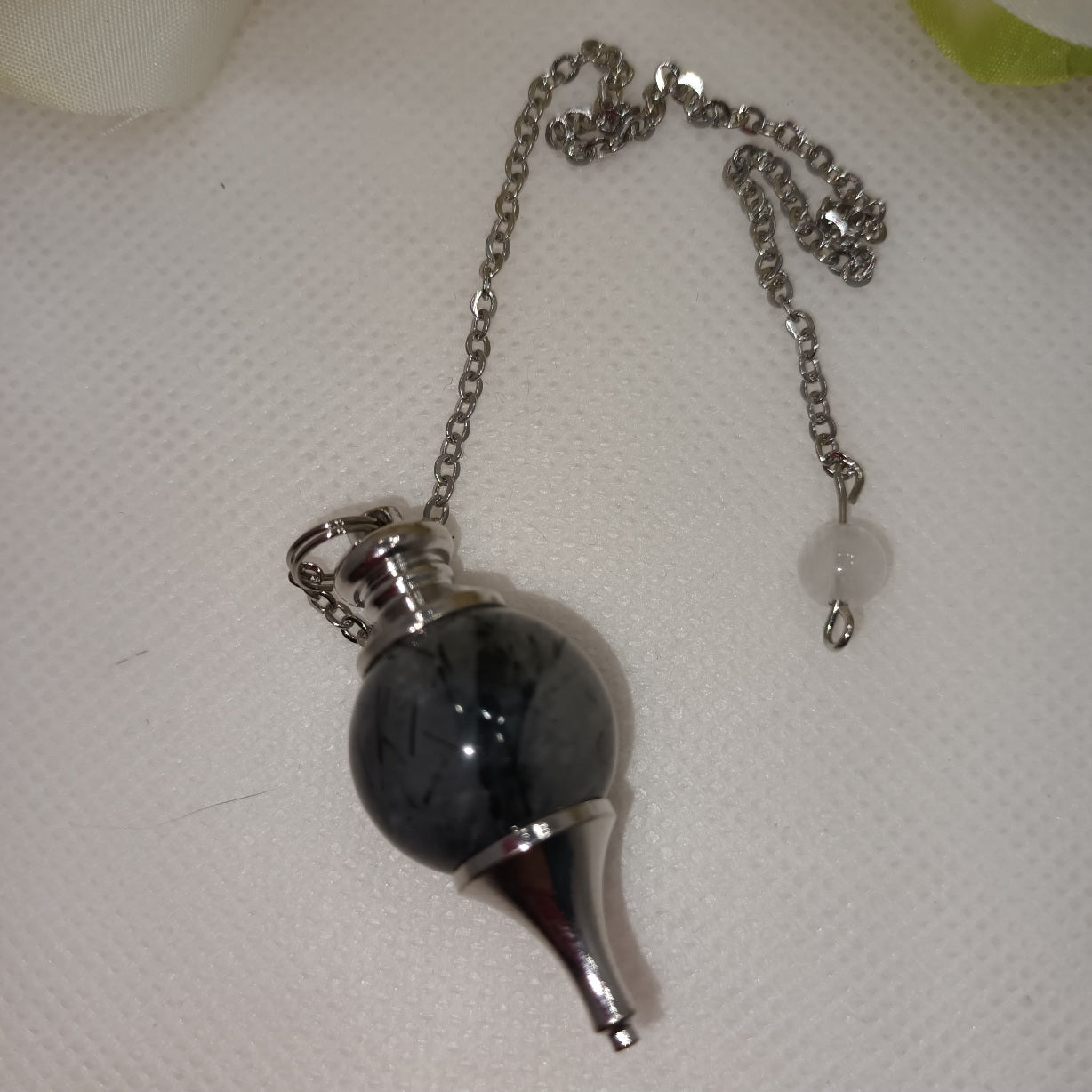 Pendule divinatoire sphère quartz tourmaline - radiesthésie - pierre naturelle