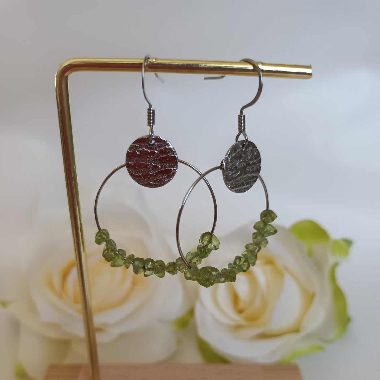 Boucles d’oreilles péridot - acier inoxydable - 5,4 × 3 cm