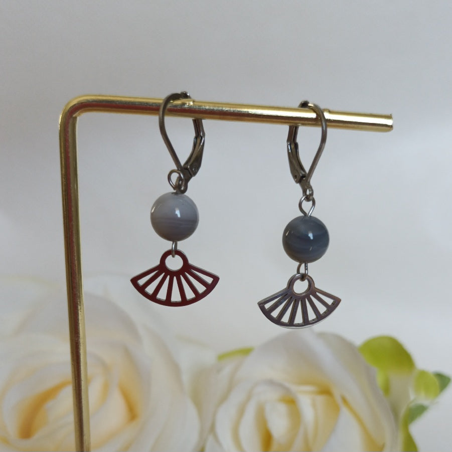 Boucles d’oreilles agate Botswana - acier inoxydable - 3,9 × 1,5 cm
