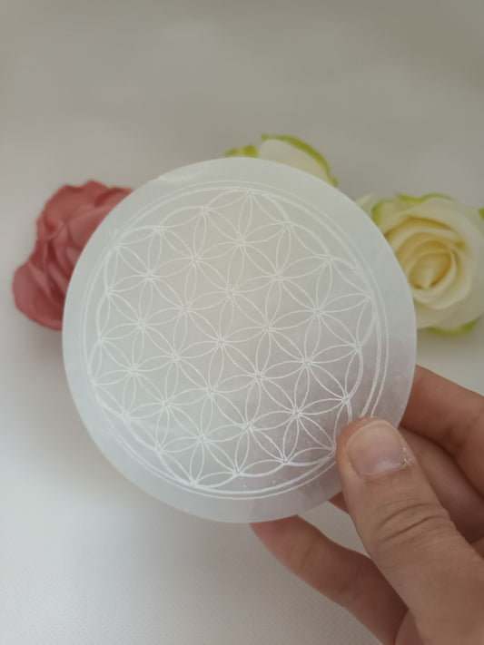 Fleur de vie en sélénite - 10 cm - support énergétique