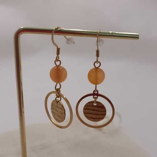 Boucles d’oreilles cornaline - acier inoxydable couleur or - 5 × 2 cm