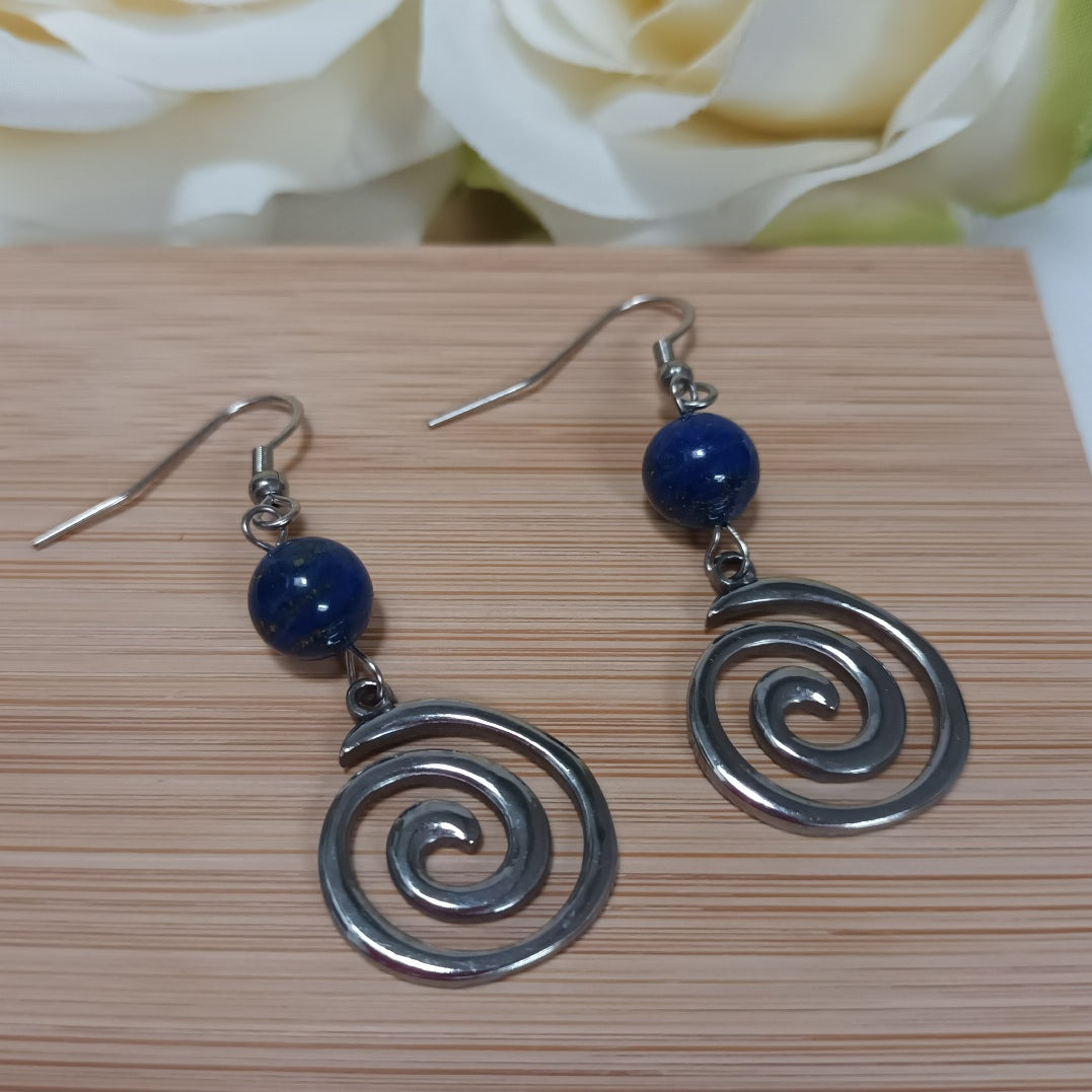 Boucles d’oreilles lapis‑lazuli - acier inoxydable - 5,6 × 1,8 cm