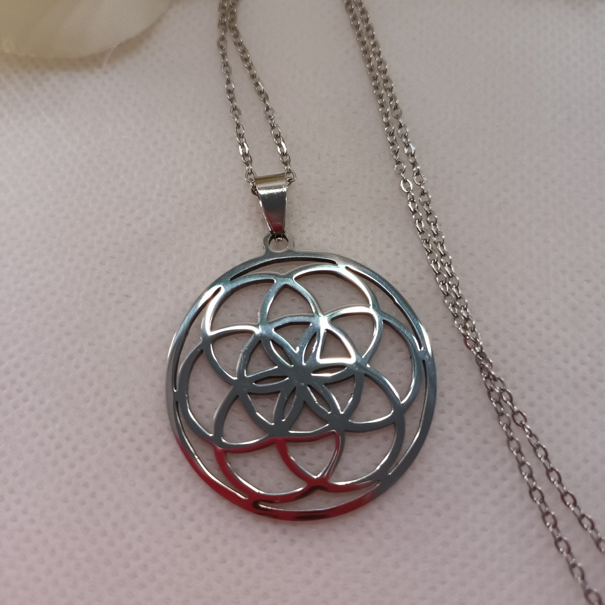 Pendentif Fleur de Vie argent - acier inoxydable - 3,5 cm