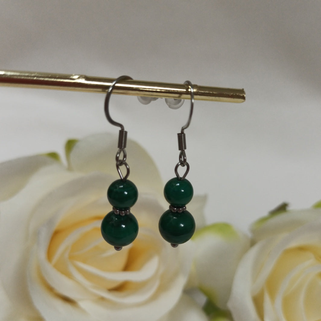 Boucles d’oreilles malachite - acier inoxydable - 4 × 0,8 cm