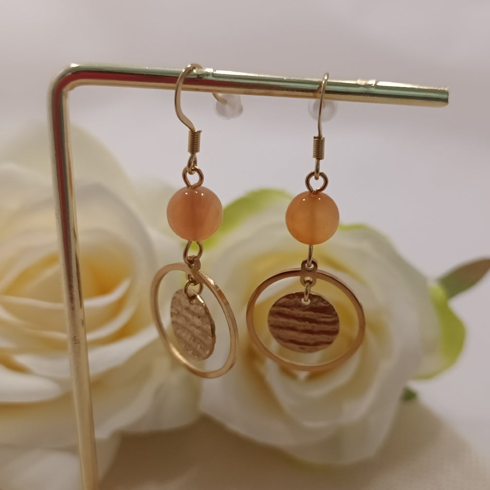 Boucles d’oreilles cornaline - acier inoxydable couleur or - 5 × 2 cm