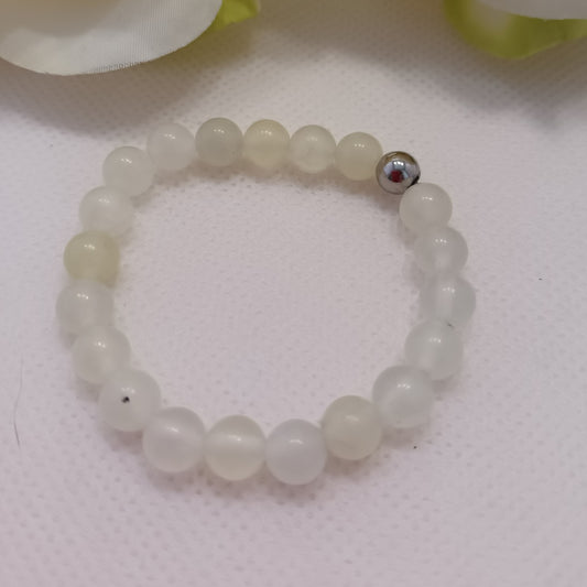 Bracelet jade de Chine 6 mm - perle acier inox - élastique 12 cm - enfant
