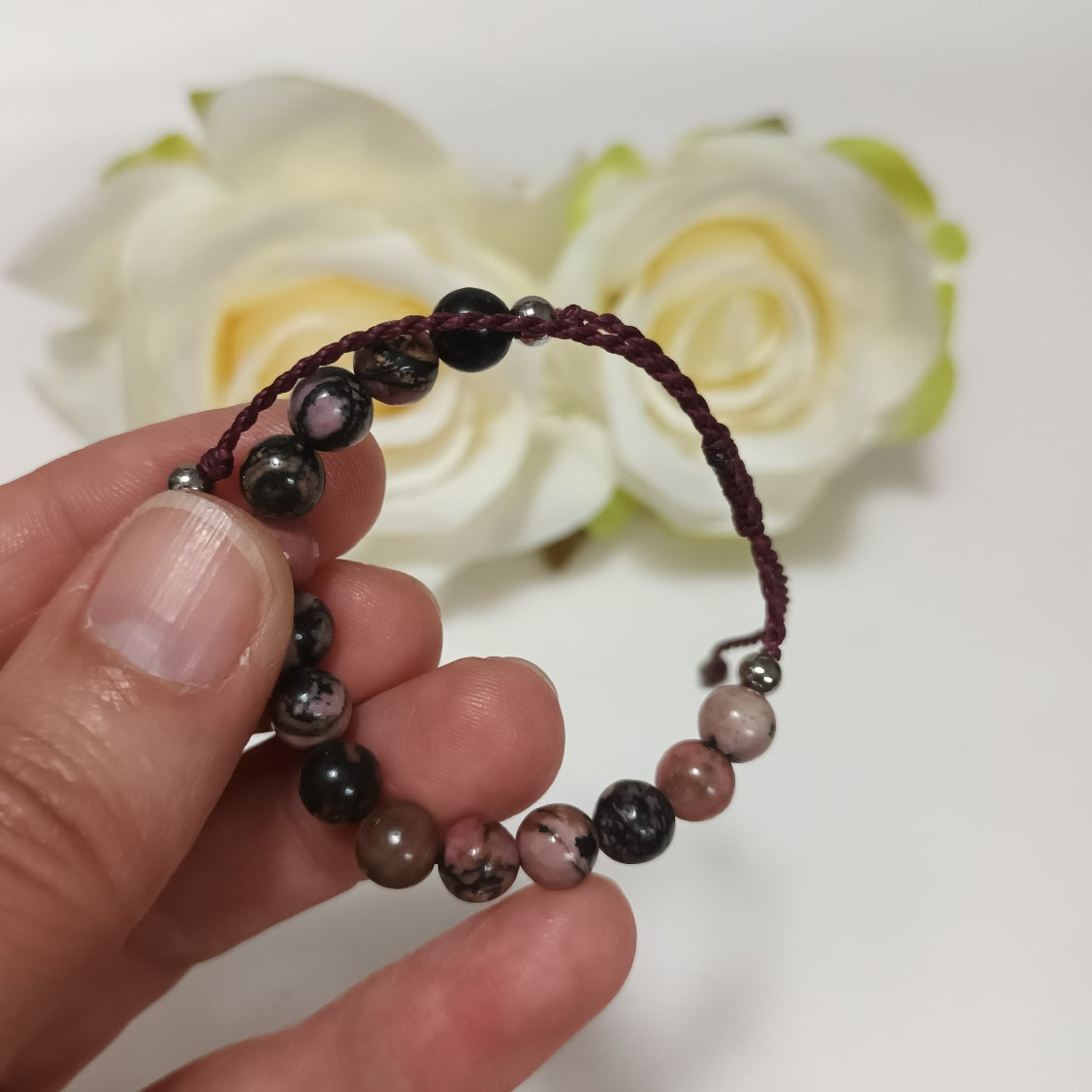 Bracelet rhodonite 6 mm - ajustable - enfant