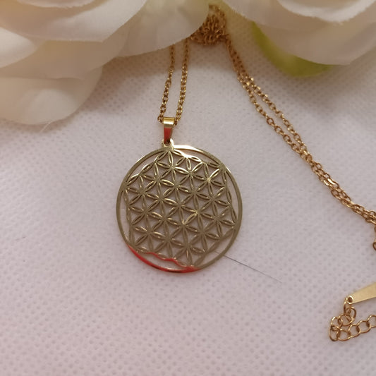 Pendentif Fleur de Vie or - acier inoxydable - 3 cm