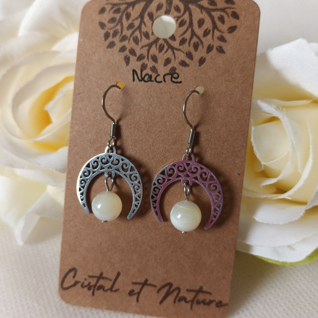 Boucles d’oreilles nacre - acier inoxydable - 3,8 × 2 cm