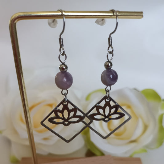 Boucles d’oreilles tourmaline rose - acier inoxydable - 6,5 × 2,7 cm