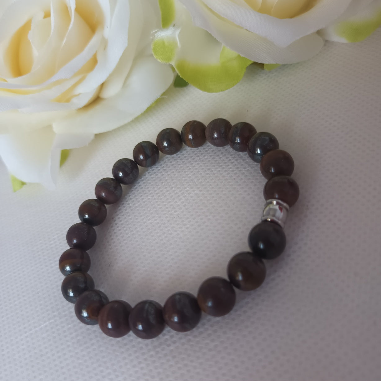 Bracelet œil de fer 8 mm - perle acier inox - élastique 15,5 cm